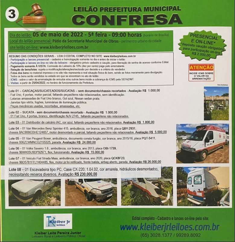 Noticia governo-de-confresa-realizara-leilao-de-veiculos-carcacas-sucatas-e-sucateados-em