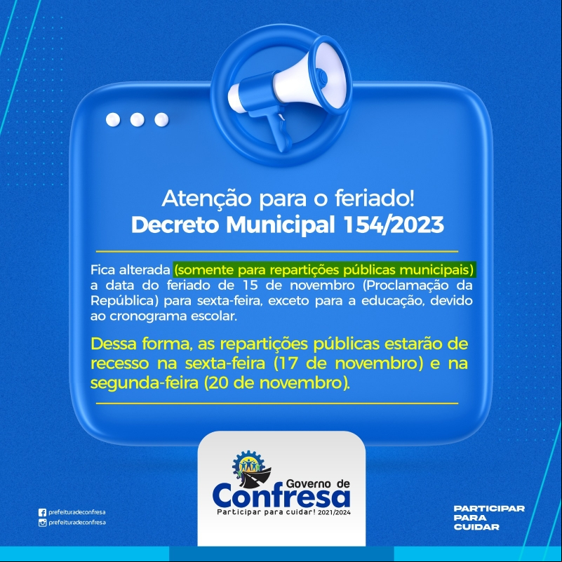 Noticia governo-de-confresa-emite-decreto-que-altera-funcionamento-do-feriado-da-proclamacao-da